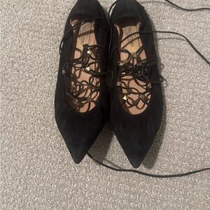 Valentino Women's Black Suede Lace-Up Flats